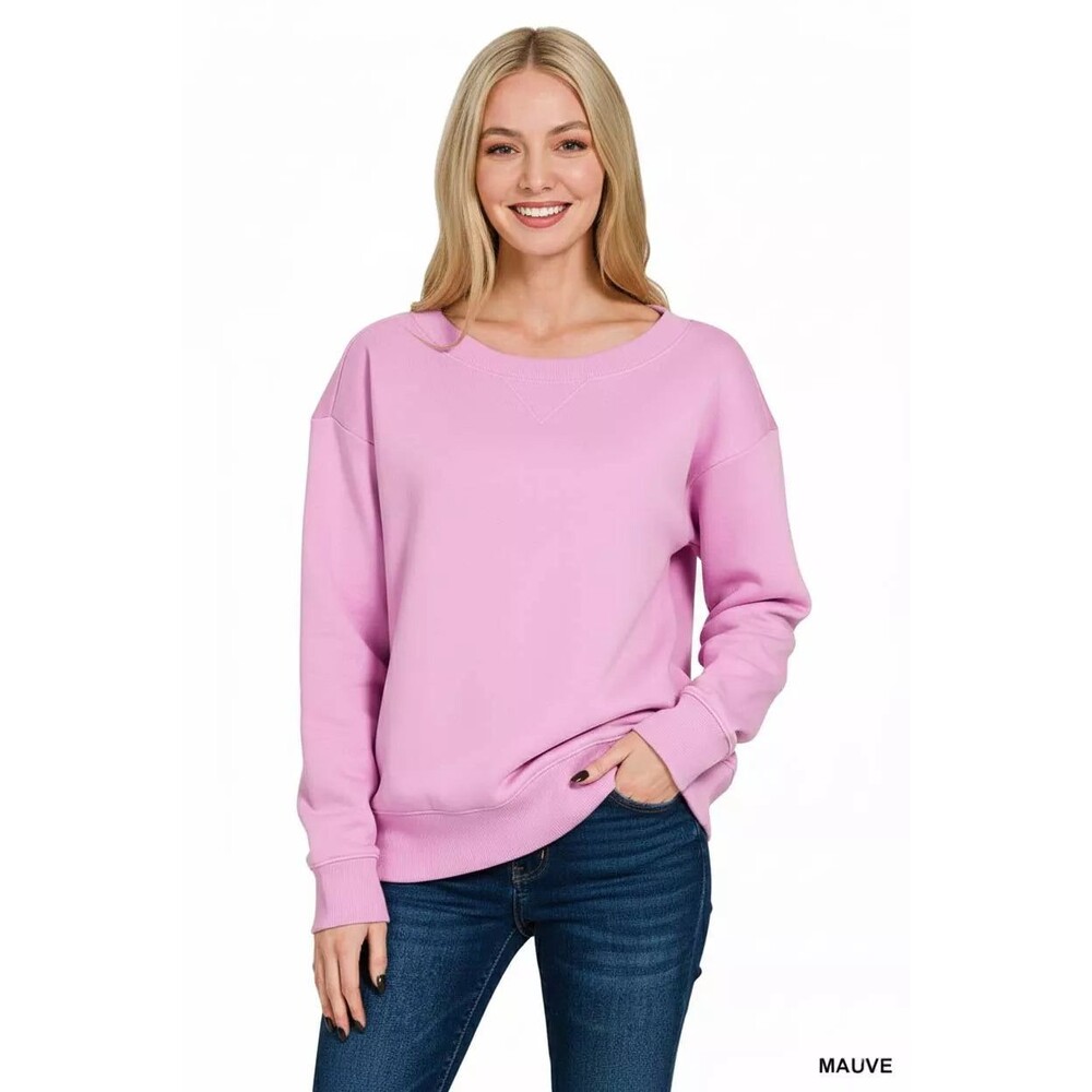 Zenana Fleece Boat Neck Sweatshirt - Picture 2 of 3